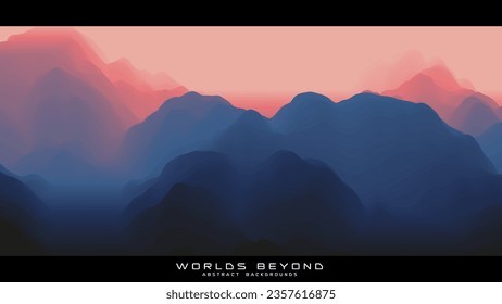 Nebel über Berge. Panorama der Vektorlandschaft. Abstrakte violette Farbverlauf-Erosion Gelände. Welten darüber hinaus.