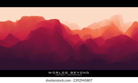 Fog over mountains. Vector landscape panorama. Abstract red gradient eroded terrain. Worlds beyond.