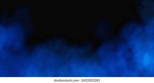 Fog or smoke, blue smog cloud on isolated transparent special effect. Vector illustration, morning fog over land or water surface, magic haze. 