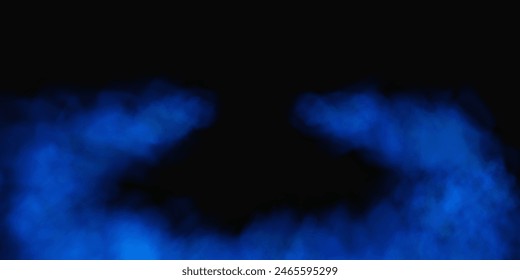 Fog or smoke, blue smog cloud on isolated transparent special effect. Vector illustration, morning fog over land or water surface, magic haze.	