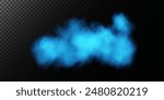 Fog or smoke, blue smog clouds on floor, isolated transparent special effect. Vector illustration, morning fog over land or water surface, magic haze.	