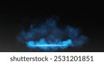 Fog or smoke, blue smog clouds on floor, isolated transparent special effect. Vector illustration, morning fog over land or water surface, magic haze.	