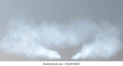 Fog or smoke, blue smog clouds on floor, isolated transparent special effect. Vector illustration, morning fog over land or water surface, magic haze.