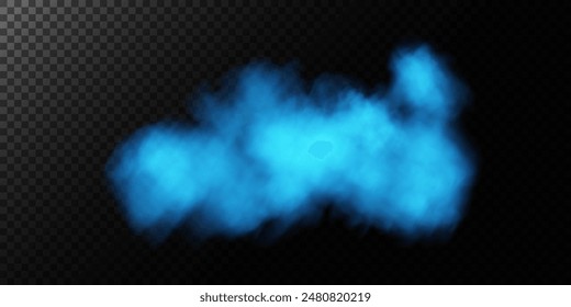 Fog or smoke, blue smog clouds on floor, isolated transparent special effect. Vector illustration, morning fog over land or water surface, magic haze.	