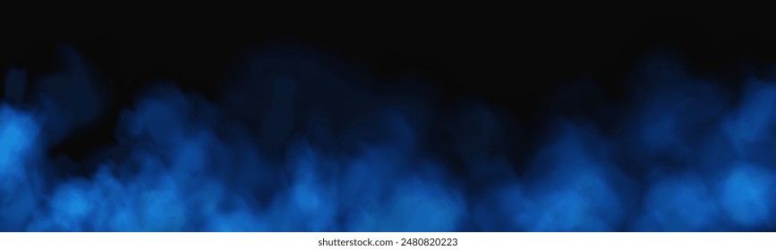 Fog or smoke, blue smog clouds on floor, isolated transparent special effect. Vector illustration, morning fog over land or water surface, magic haze.	