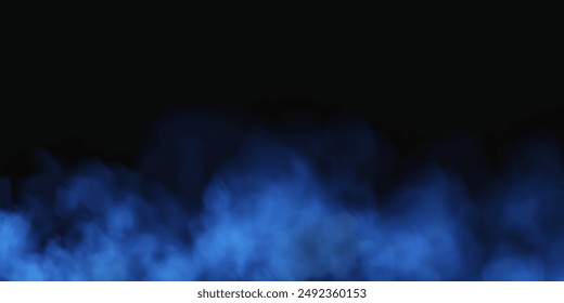 Fog or smoke, blue smog clouds on floor, isolated transparent special effect. Vector illustration, morning fog over land or water surface, magic haze.	