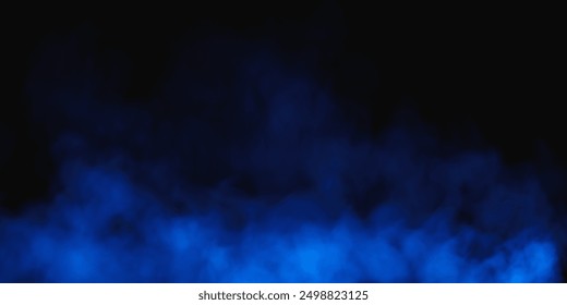 Niebla o humo, nubes azules del smog en el piso, efecto especial transparente aislado. Ilustración vectorial, niebla matutina sobre la tierra o la superficie del agua, neblina mágica.	