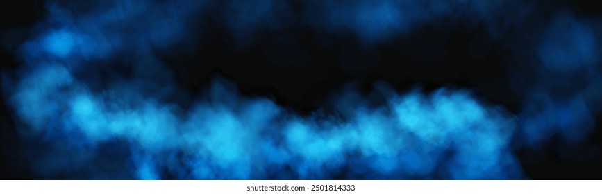 Fog or smoke, blue smog clouds on floor, isolated transparent special effect. Vector illustration, morning fog over land or water surface, magic haze.	