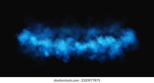 Fog or smoke, blue smog clouds on floor, isolated transparent special effect. Vector illustration, morning fog over land or water surface, magic haze.	