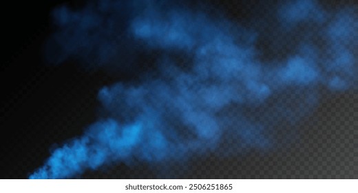 Fog or smoke, blue smog clouds on floor, isolated transparent special effect. Vector illustration, morning fog over land or water surface, magic haze.	