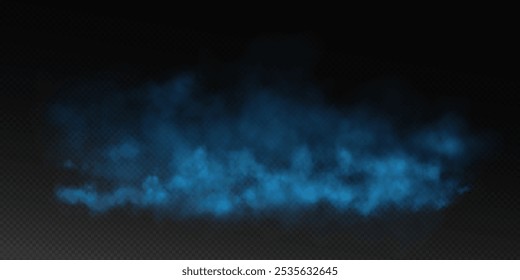 Fog or smoke, blue smog clouds on floor, isolated transparent special effect. Vector illustration, morning fog over land or water surface, magic haze.	