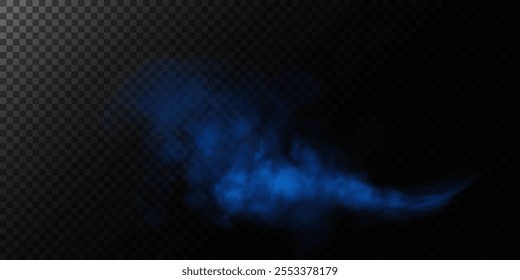 Fog or smoke, blue smog clouds on floor, isolated transparent special effect. Vector illustration, morning fog over land or water surface, magic haze.	