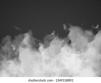 Fog smoke cloud isolated on transparent background. White smog effect closeup. Vector illustration