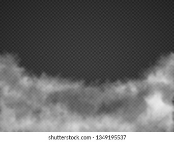 Fog smoke cloud isolated on transparent background. White smog effect closeup. Vector illustration