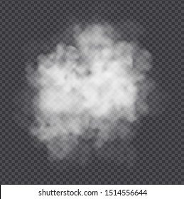 Fog or smoke cloud isolated on transparent background. Realistic smog, haze, mist or cloudiness effect. Realistic vector illustration.