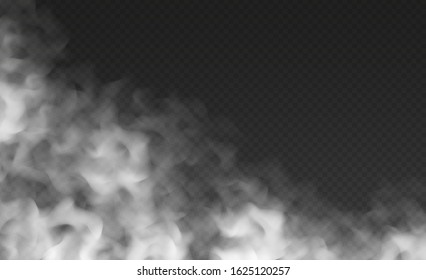 Fog or smoke cloud isolated on transparent background. Realistic smog, haze, mist or cloudiness effect. Realistic vector illustration.