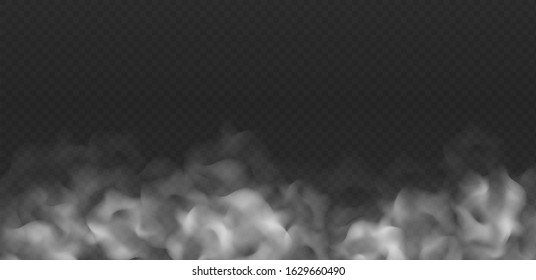Fog or smoke cloud isolated on transparent background. Realistic smog, haze, mist or cloudiness effect. Realistic vector illustration.