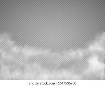 Fog smoke cloud isolated on transparent background. White smog effect closeup. Vector illustration