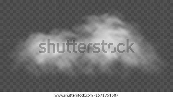 Fog or smoke cloud isolated on transparent\
background. Realistic smog, haze, mist or cloudiness effect.\
Realistic vector\
illustration.