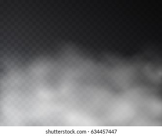 Fog or smoke effect isolated on transparent background. White steam or vapor backdrop. Vector translucent mist, cloud, smog template for your advertising design.