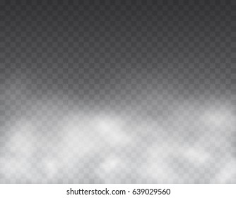 Fog or smoke effect isolated on transparent background. White steam or vapor backdrop. Vector translucent mist, cloud, smog template for your advertising design.