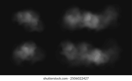 Fog or smoke effect, realistic smog, haze, mist or cloudiness isolated on transparent background. Vector illustration.