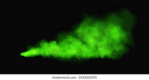 Fog or smoke, green smog cloud on isolated transparent special effect. Vector illustration, morning fog over land or water surface, magic haze. 
