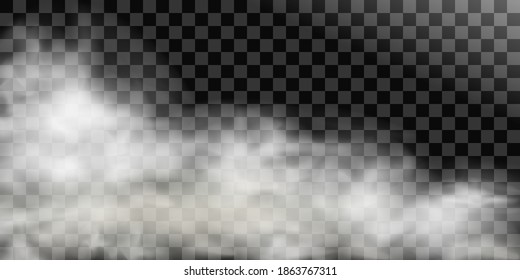 Fog or smoke isolated on transparent background. The effect of atmospheric fog or smoke clouds. Vector illustration.