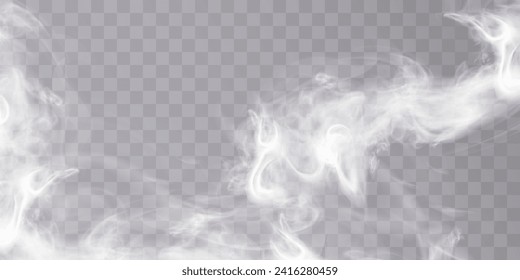 Fog or smoke isolated on transparent background with special overlay effect. White vector smoke cloudiness, fog or smog background. Vector