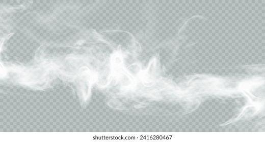 Fog or smoke isolated on transparent background with special overlay effect. White vector smoke cloudiness, fog or smog background. Vector