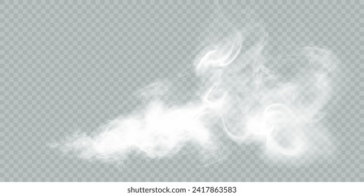 Fog or smoke isolated on transparent background with special overlay effect. White vector smoke cloudiness, fog or smog background. Vector