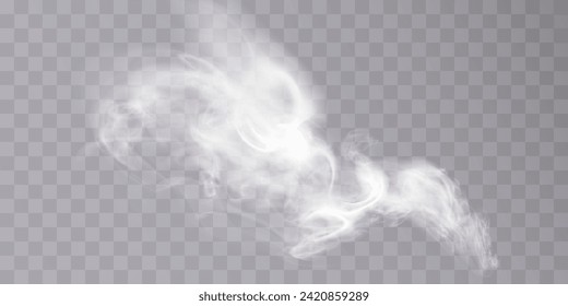 Fog or smoke isolated on transparent background with special overlay effect. White vector smoke cloudiness, fog or smog background. Vector