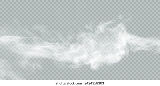 Niebla o humo aislado sobre fondo transparente. Vector blanco de humo, nubosidad, niebla o fondo de smog. vector de efecto de superposición especial