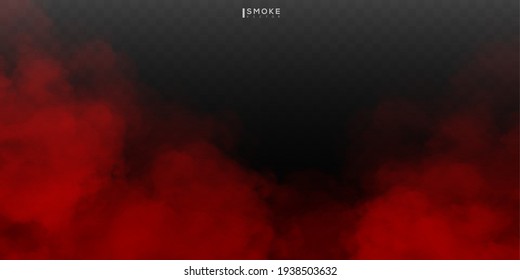 Fog or smoke isolated special effect on transparent background. Red vector cloudiness, mist or smog background. Vector illustration EPS 10