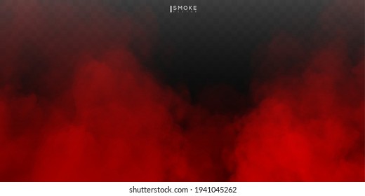 Fog or smoke isolated special effect on transparent background. Red vector cloudiness, mist or smog background. Vector illustration EPS 10