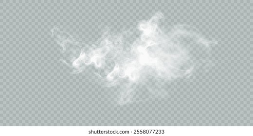 Fog or smoke isolated transparent background. White cloudiness, fog, smog, dust, smoke, steam PNG. Vector