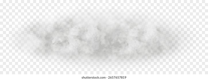 Nebel oder Rauch einzeln auf transparentem Hintergrund. Weiße Wolke, Nebel, Smog, Staub, Dampf