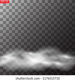 Fog or smoke isolated transparent special effect. White vector cloudiness, mist or smog background. Vector illustration