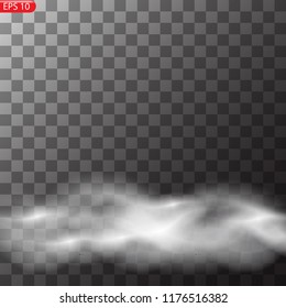 Fog or smoke isolated transparent special effect. White vector cloudiness, mist or smog background. Vector illustration
