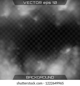 Fog or smoke isolated transparent special effect. Realistic isolated cloud on a dark transparent background. Vector realistic smoke on the transparent background.