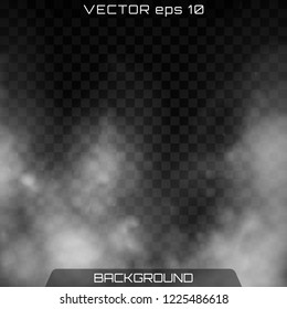 Fog or smoke isolated transparent special effect. Realistic isolated cloud on a dark transparent background. Vector realistic smoke on the transparent background.