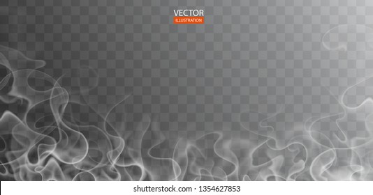 Fog Or Smoke Isolated Transparent Special Effect. Soft Cloudiness, Mist Or Smog Background. Texture Set Of Fume On Water, Tea, Food, Coffee, Ice. Vapor, Magic, Cloud, Gas, Fog Vector Illustration. 