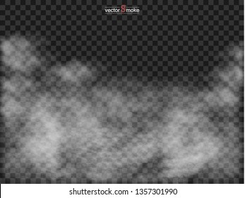 Fog or smoke isolated transparent special effect. Realistic isolated cloud on a dark transparent background. Vector realistic smoke on the transparent background. 