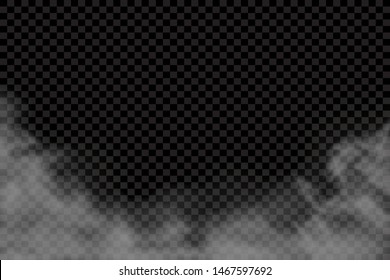 Fog or smoke isolated transparent special effect. White vector cloudiness, mist or smog background. Vector illustration - Vector