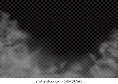 Fog or smoke isolated transparent special effect. White vector cloudiness, mist or smog background. Vector illustration - Vector