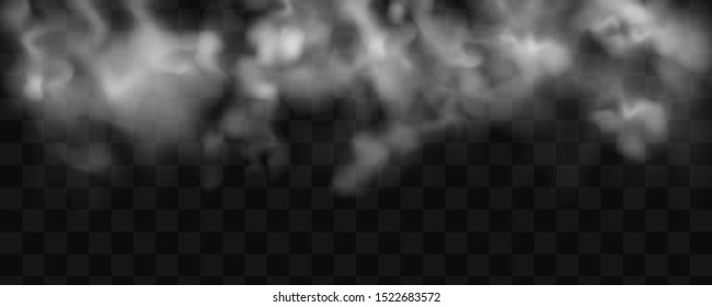 Fog or smoke isolated transparent special effect. Realistic isolated cloud on a dark transparent background. Vector realistic smoke on the transparent background.