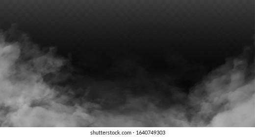 Fog or smoke isolated transparent special effect. White vector cloudiness, mist or smog background. Vector illustration