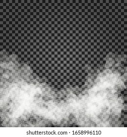 Fog or smoke isolated transparent special effect. White vector cloudiness, mist or smog background. Vector illustration