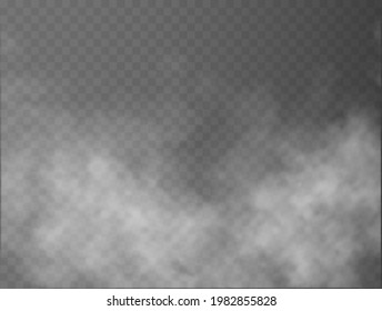 Nebel oder Rauch einzeln durchsichtige Spezialwirkung. Weiße Vektortrübungen, Nebel oder Smog-Hintergrund. Vektorgrafik