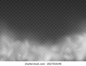 Fog or smoke isolated transparent special effect. Steam texture illustration. White vector cloudiness.